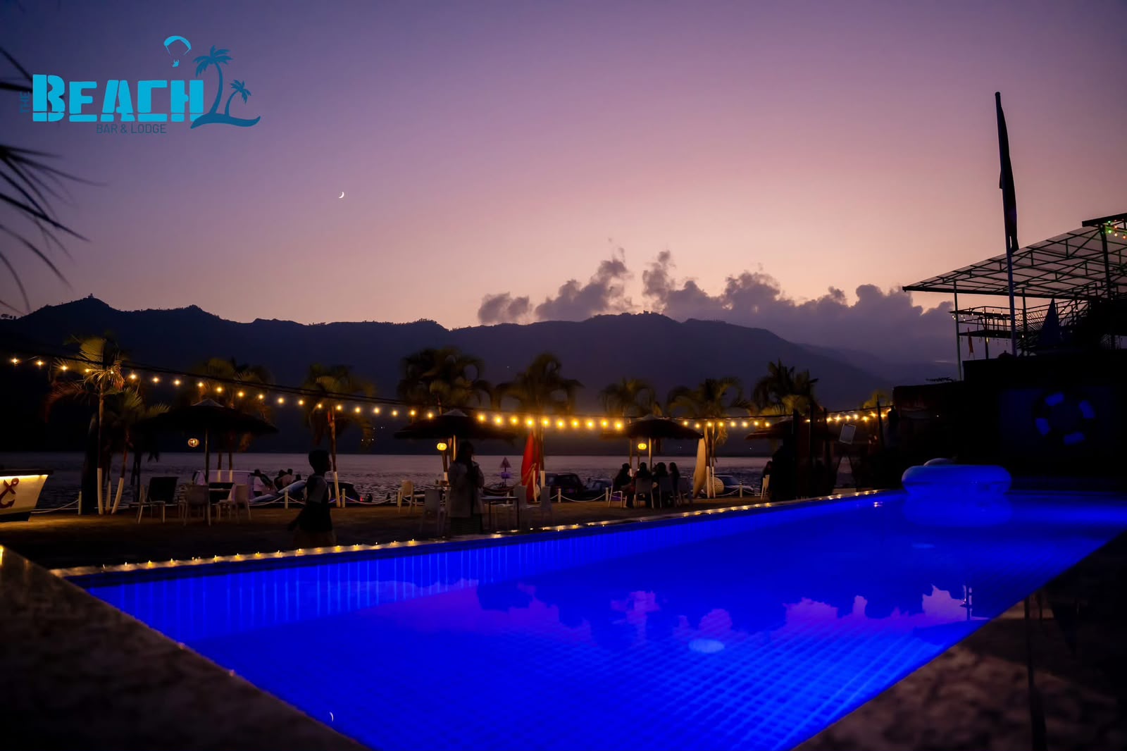 By the pool in the evening